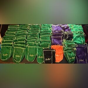 Lot of 69 Crown Royal Bags Green Purple Orange Black Drawstring 9” 13” 7”